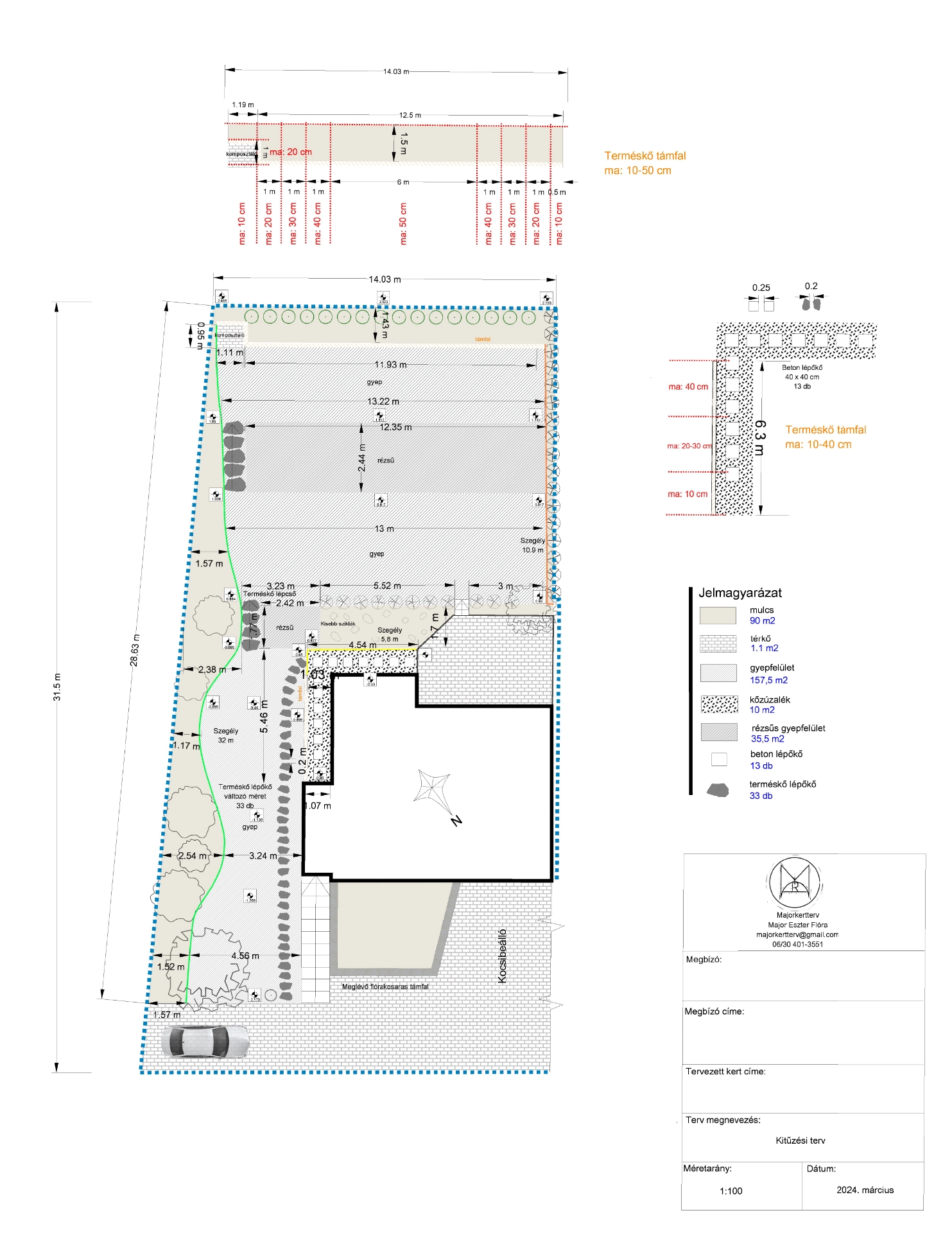 Budapest, XII. kerület családi ház 2D kertterve
